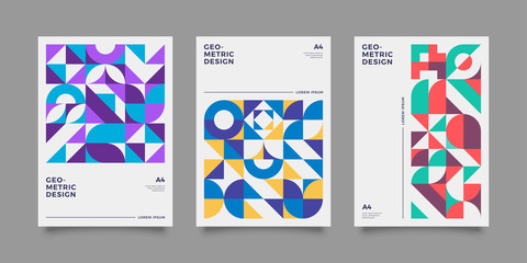 Poster templates set with Geometric shapes, Retro, bauhaus, swiss geometric style design elements. Retro, bauhaus art for covers, banners, flyers and posters. Eps 10 vector illustrations