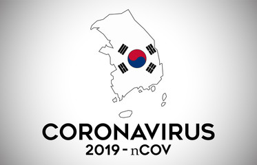 CoronaVirus in South Korea and Country flag inside Country border Map Vector Design.