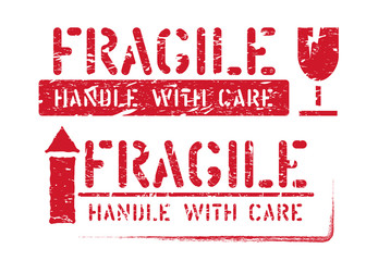 Fragile handle with care, arrow up grungy vector symbols for logistics and delivery. Illustration with arrow and glass