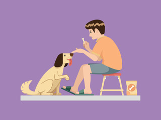 the man training his dog.