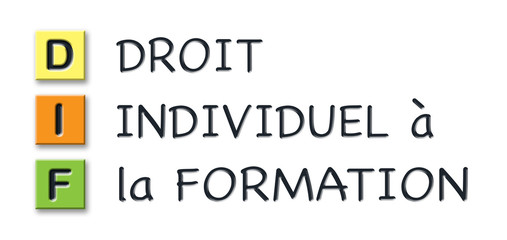 DIF initials in colored 3d cubes with meaning in french language