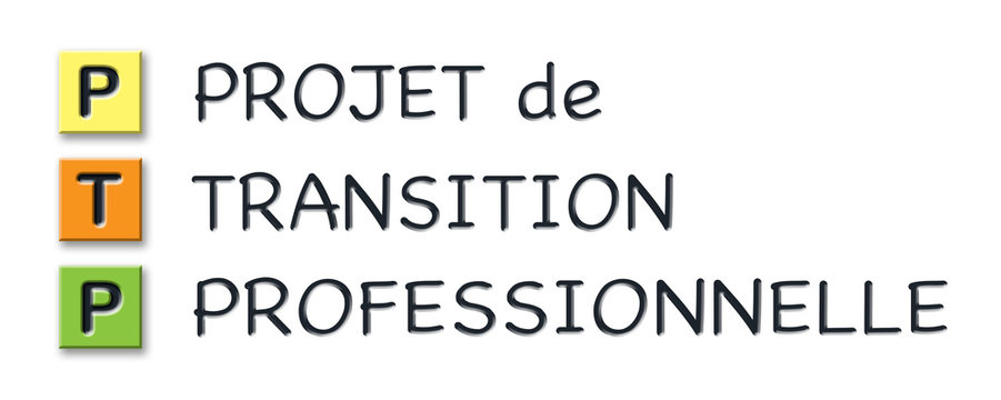 PTP initials in colored 3d cubes with meaning in french language