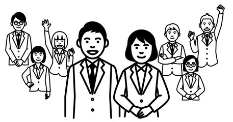 Group of business people on white background. Vector illustration.