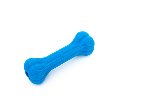 Blue Bone rubber toy for dog isolated on white background.