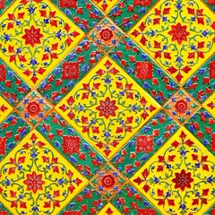 Old over 151 year wall ceramic tiles patterns handcraft from thailand temple wall public