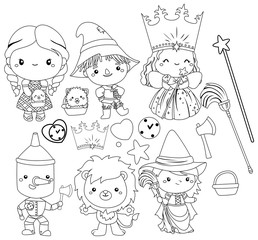 a vector of wizard of oz characters in black and white