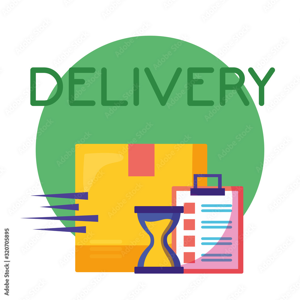 Poster logistic delivery service with box and checklist