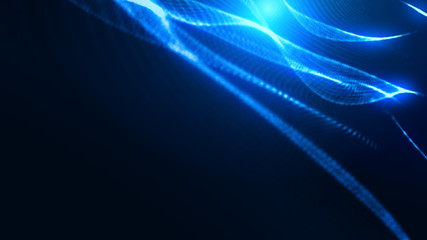 Dot blue wave light screen gradient texture background. Abstract ai technology big data digital background. 3d rendering.
