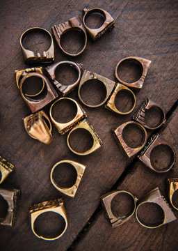 Metal rings for sale at a flea market