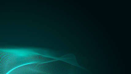 Dot green wave light screen gradient texture background. Abstract  technology big data digital background. 3d rendering.