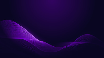 Fototapeta premium Dot blue purple wave line light gradient dark background. Abstract technology big data digital background. 3d rendering.