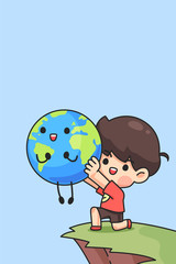 Obraz na płótnie Canvas Cute boy hold the earth