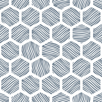 Seamless Honeycomb Pattern With Hand Drawn Textures.