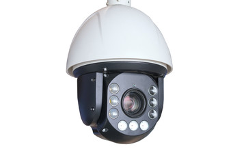 Fototapeta premium CCTV security camera inside building for crime protect isolate on white background