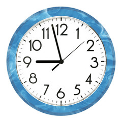 Blue wall clock. Isolated on white background. High quality photo.