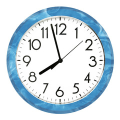 Blue wall clock. Isolated on white background. High quality photo.