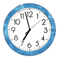 Blue wall clock. Isolated on white background. High quality photo.