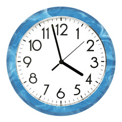 Blue wall clock. Isolated on white background. High quality photo.