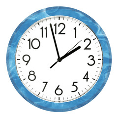 Blue wall clock. Isolated on white background. High quality photo.