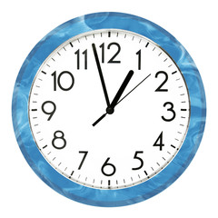 Blue wall clock. Isolated on white background. High quality photo.