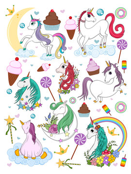 easy to edit vector illustration of colorful trendy fairy tale unicorn invitation card element for Birthday