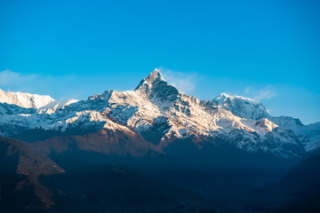 Machapuchare sunrise view in Dhampus Pokhara Nepal.