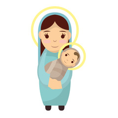 cute mary virgin with jesus baby manger characters