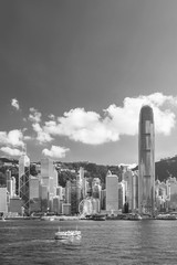 Victoria Harbor of Hong Kong city in black and white