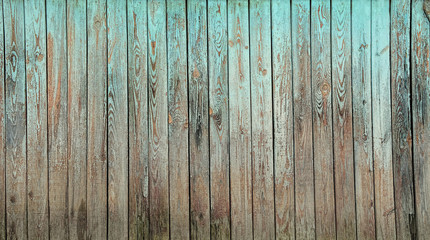 blue color wooden old board. turquoise grunge rough painted wooden fence. wooden plank background. template for design