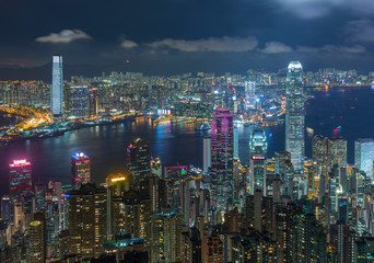 Fototapeta na wymiar Victoria harbor of Hong Kong City at night