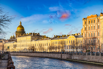 Canal Gribobedov and Saint Isaac's Cathedral,  Urban View of Saint Petersburg. Russia.