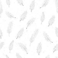 Black and white seamless pattern watercolor leaves. Decorative hand drawn pattern for design on a white background.