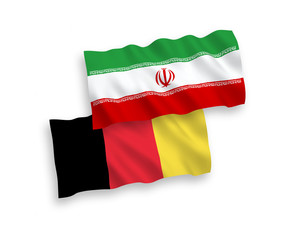 Flags of Belgium and Iran on a white background
