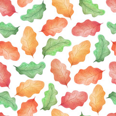 Fototapeta na wymiar Decorative seamless pattern watercolor chestnut leaves. Hand drawn illustration on a white background. Pattern for design cards, invitations, wallpaper, wrapping paper.