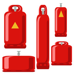 Red Gas tank set icon in flat propane cylinder