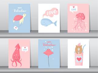 Set of Valentine's day card ,love,animal,cute,animal,Vector illustrations