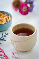 Cup of tea on a wooden background