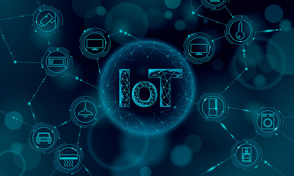 Internet of things icon innovation technology concept. Smart city wireless communication network IOT ICT. Home intelligent system automation Industry 4.0 modern AI computer online vector illustration