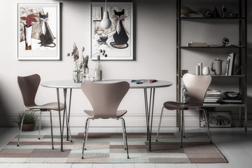 Dining room set in cool contemporary design - black and white 3d visualization