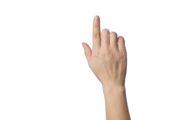 finger point up. female hand show something