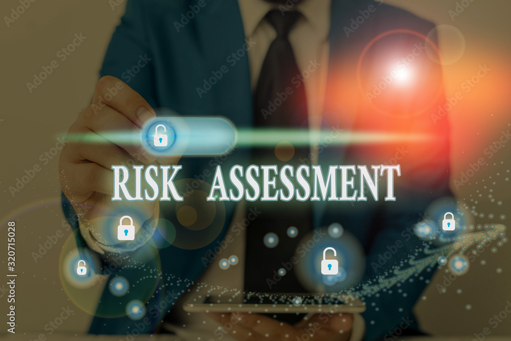 Poster writing note showing risk assessment. business concept for estimation of the levels of risks involve