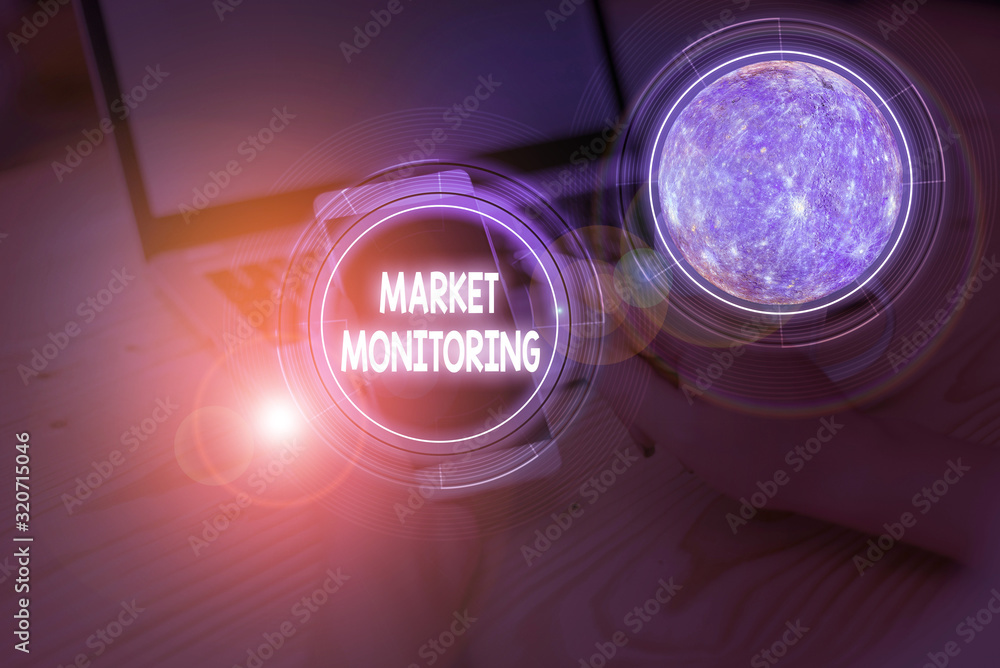 Poster writing note showing market monitoring. business concept for supervising activities in progress in t