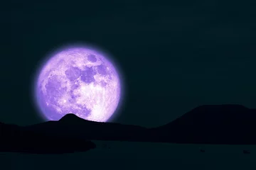 Photo sur Plexiglas Pleine Lune arbre Pleine lune de neige sur l& 39 île de silhouette arrière du ciel nocturne dans le ciel nocturne de l& 39 océan