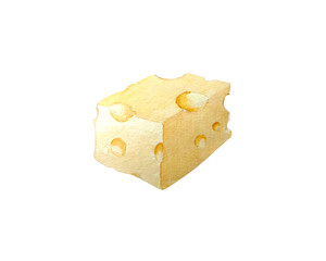 Watercolor hand drawn block of cheese.