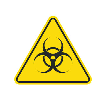 Biohazard yellow warning triangle icon. Toxic waste caution symbol. Biological contamination danger label. Influenza virus epidemic sign. Vector illustration image. Isolated on white background.