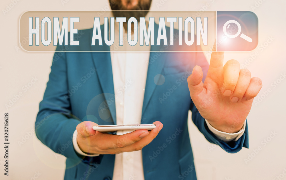 Poster text sign showing home automation. business photo text home solution that enables automating the bul