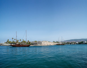 Ships and yachts in the  harbour of Kos on sunny day