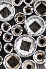 Socket wrench tool heads for loosening screws, bolts and nuts.