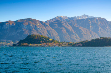 Village Bellagio on Lake Como with Mountain in Lombardy, Italy.