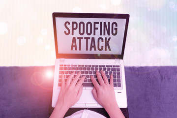 Text sign showing Spoofing Attack. Business photo text impersonation of a user, device or client on...